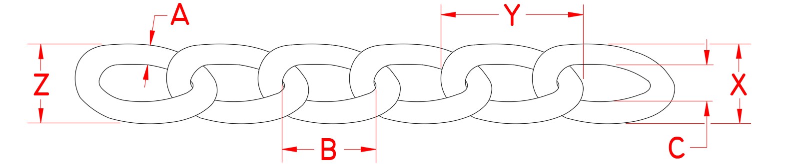 Stainless Steel Twist Link Chain, S0611-0, Line Drawing